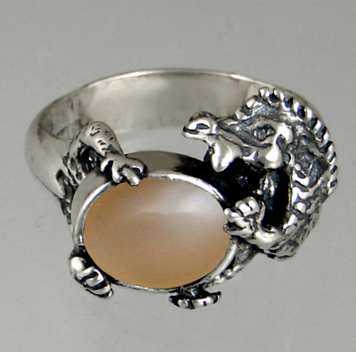 Sterling Silver Dragon Ring With Peach Moonstone Size 6